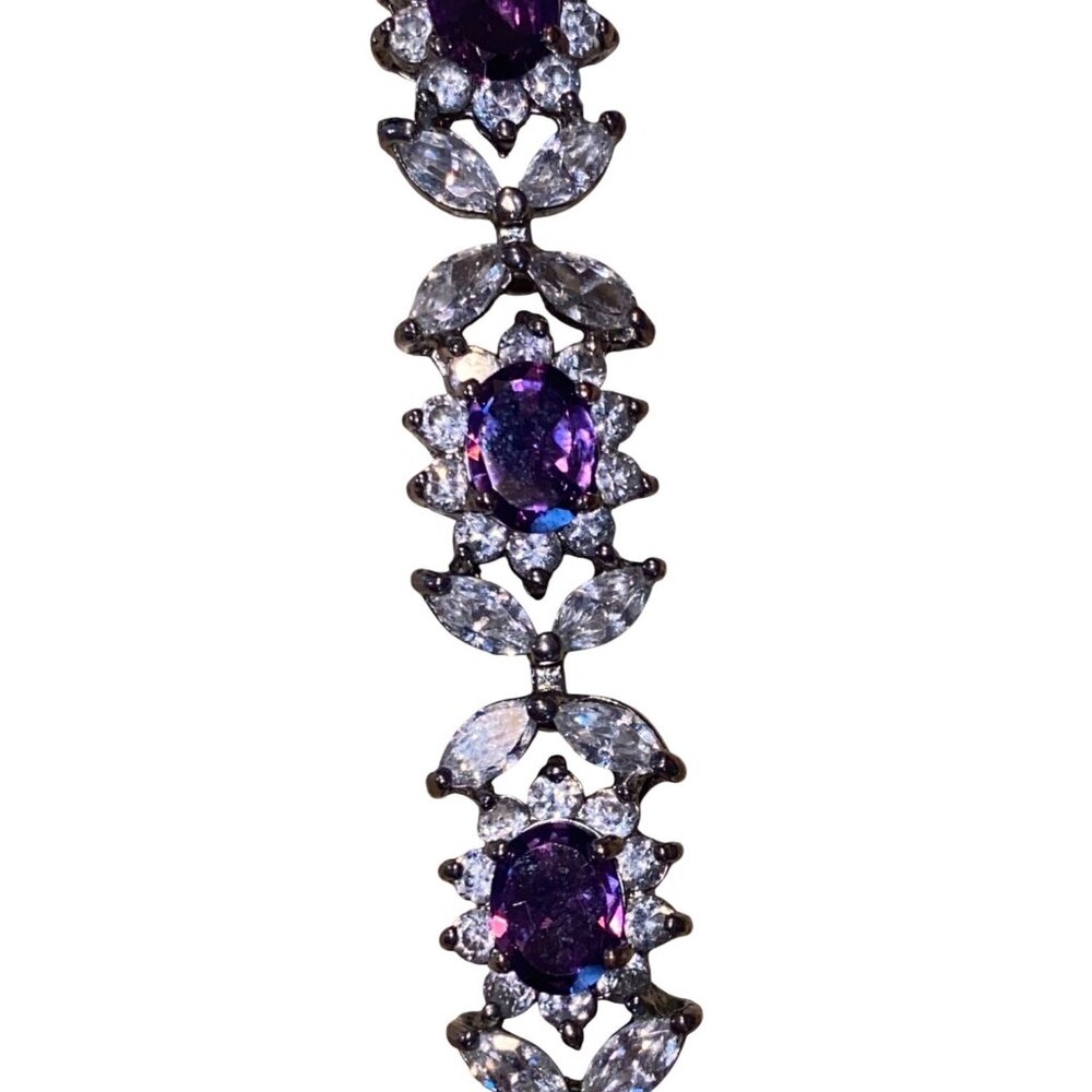 Elegant Silver Bracelet With Purple & Clear Gemstones